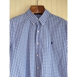Ralph Lauren Shirt Mens XL Blue Check Gingham Button Down Short Sleeve Cotton